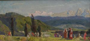 Nicolai Tryndyk (1916 - 1987) Праздник на Кавказе Oil on canvas, 28 x 55 cm