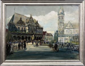Otto Hamel Rathaus Bremen Marktplatz Ansicht Gemälde Painting City Hall