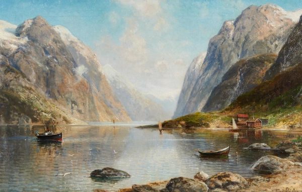 Alfred von Schönberger Graz 19th Century Fjord Landscape Painting