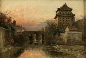Carl Wuttke Peking Painting (19世纪 - 古董) - 城门 北京，中国 京城油画